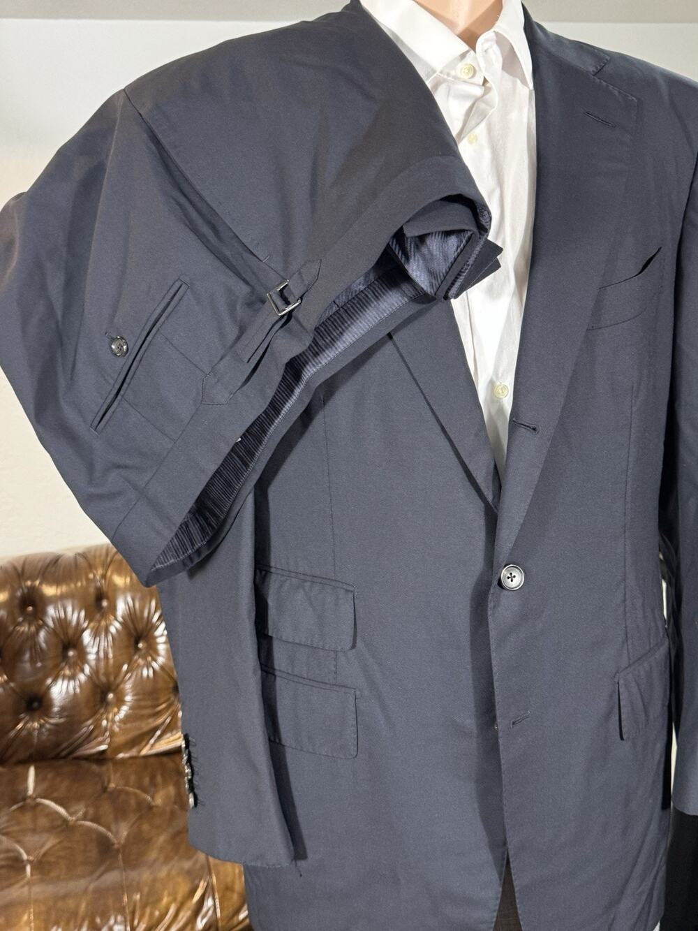 Tom Ford Dark Navy Blue Suit Wool 54 44R 40x34 Trousers Notch Lapel